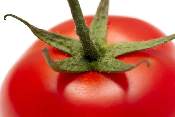 Jeden pomidor fragmentu makro na białym tle strzał na białym tle — Zdjęcie stockowe