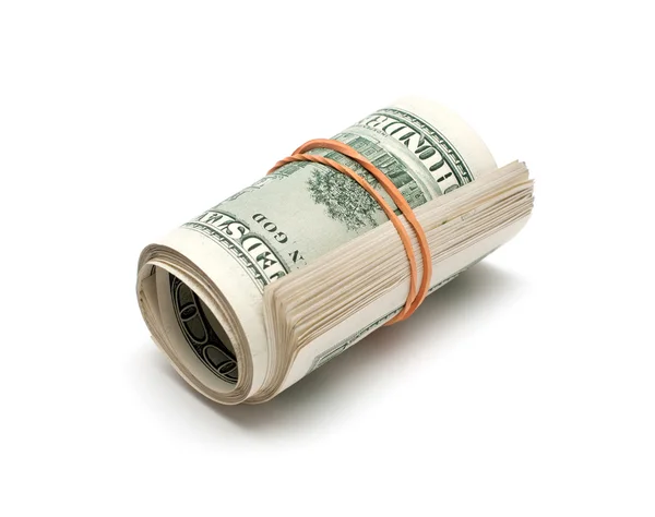 Beyaz üzerine izole edilmiş dolar rulosu — Stok fotoğraf