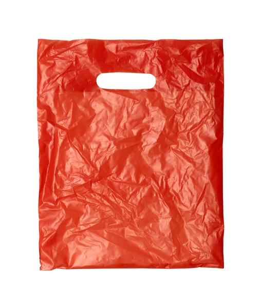 Close up van een oranje plastic zak op witte achtergrond met clippi — Stockfoto