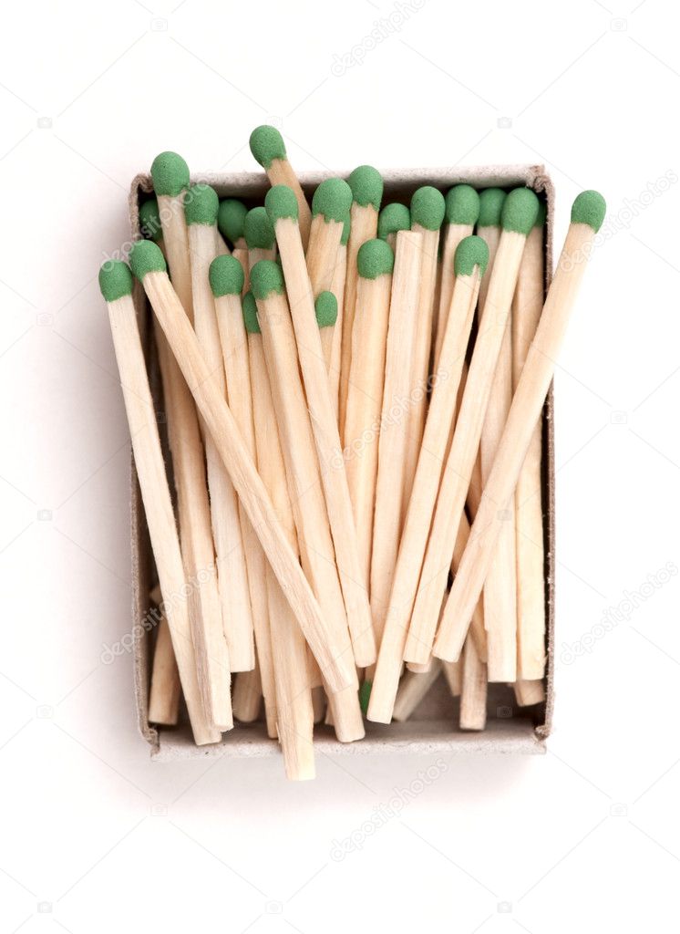 Opened box of matches on a white background