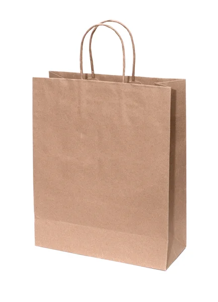 Ανακυκλώσιμο χαρτί τσάντα που απομονώνονται σε λευκό φόντο. — Φωτογραφία Αρχείου