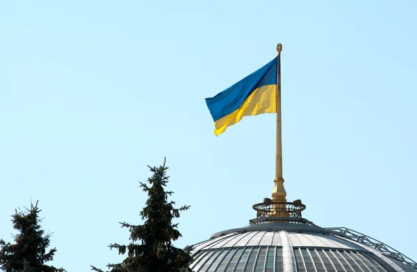 Bandera de Ucrania en un techo del parlamento en Kiev —  Fotos de Stock