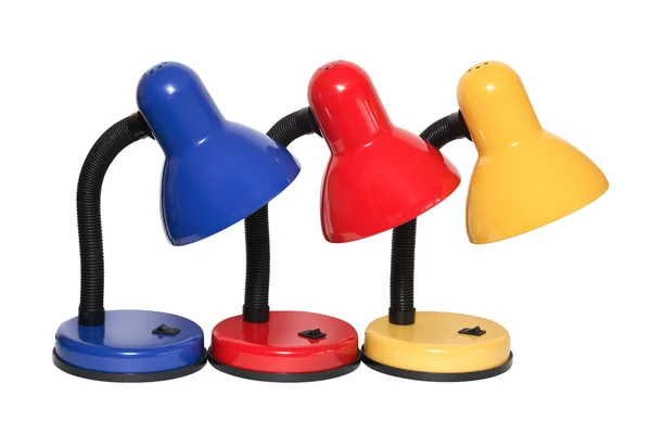 Três lâmpadas de mesa a cores — Fotografia de Stock