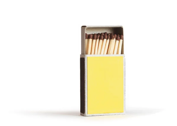 Öppna gul matchbox — Stockfoto