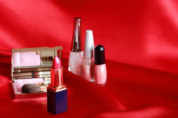 Makeup Set On Red — Stock Photo, Image