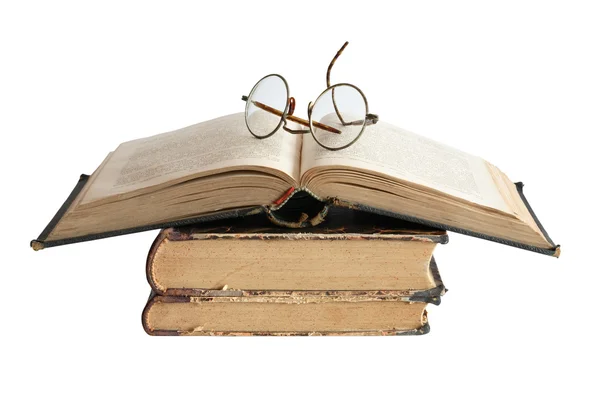 Staré knihy a brýle — Stock fotografie