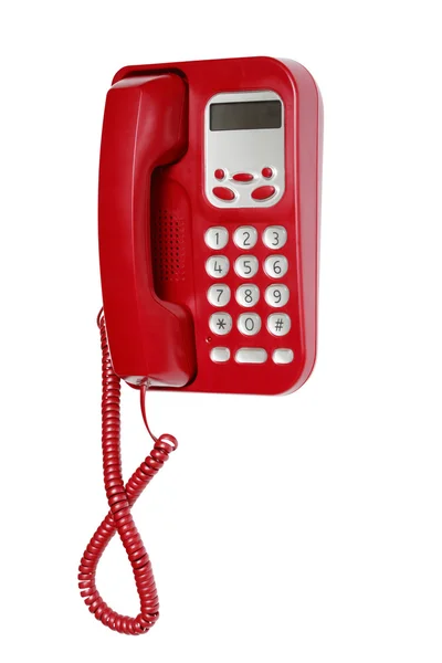 Красный телефон на белом — стоковое фото