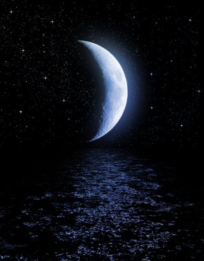 Half of moon reflected in water clipart