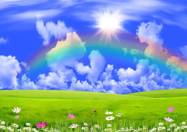 Rainbow in the dark blue sky — Stock Photo, Image