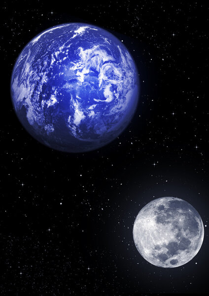 The Earth, Moon, stars