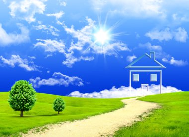 New imagination of the house on a green meadow clipart