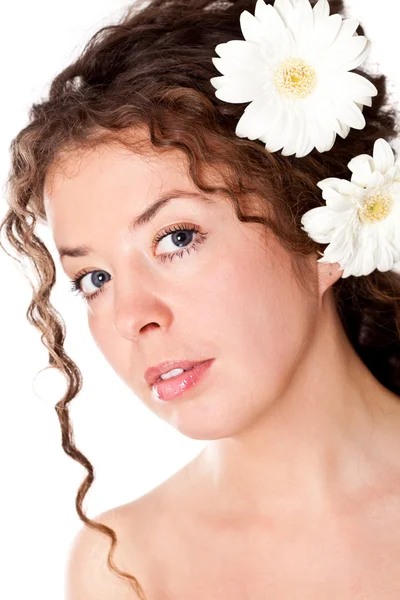 Hübsche Frau mit Blume — Stockfoto