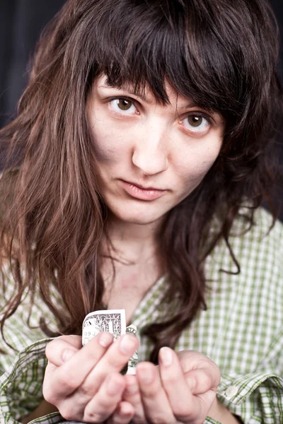 Begging young woman — Stock Photo, Image
