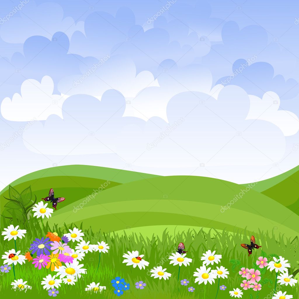 depositphotos_6075842 stock illustration landscape lawn flowers