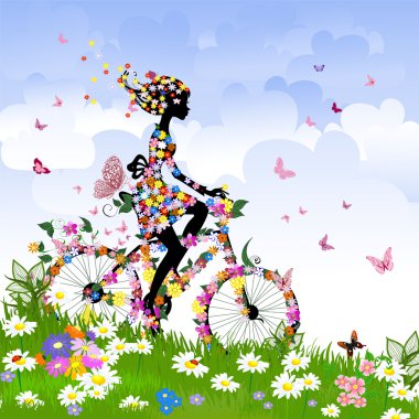 Картина, постер, плакат, фотообои "девушка на велосипеде летом на открытом воздухе
", артикул 6735226