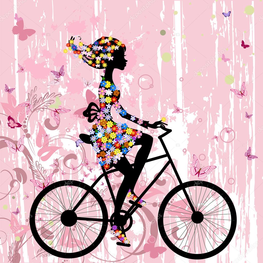 Girl on bike grunge romantic — Stock Vector © Oksana #6735190