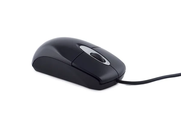 Computer mouse black colour with wire. — Stock Photo, Image