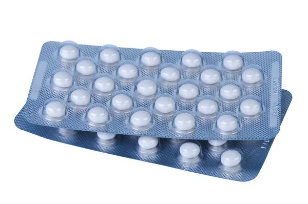 Tabletter i förpackning isolerade. — Stockfoto