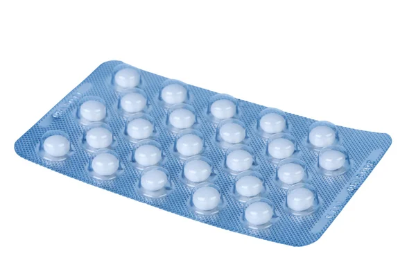 Tablety v balení, samostatný. — Stock fotografie
