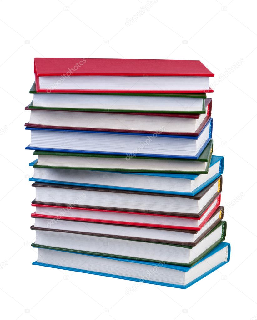 Stack books on white background isolated.