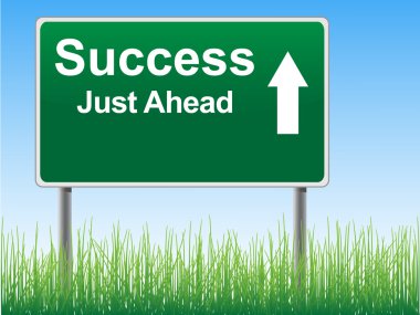 Success road sign on the sky background, grass underneath. clipart