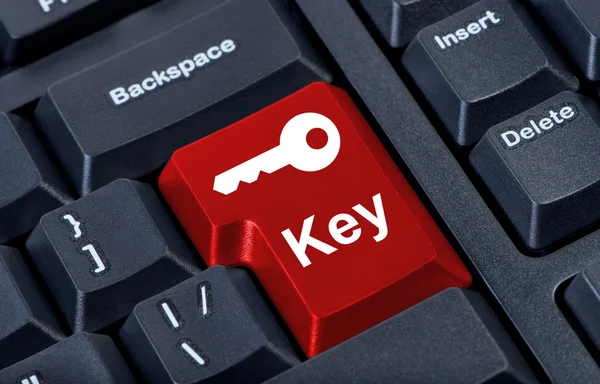 Κόκκινο κουμπί με το εικονίδιο έννοια-κλειδί, internet. — Φωτογραφία Αρχείου