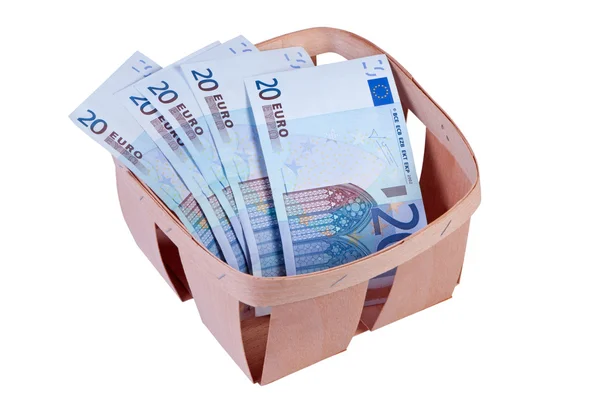 Geld Euro in Box isoliert. — Stockfoto