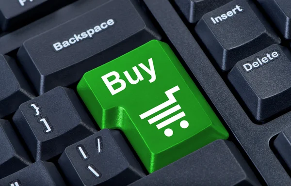 Кнопка купить клавиатуру компьютера с иконкой тележки . — стоковое фото