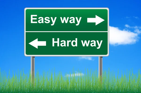 Easy way, hard way. Concept road sign on sky background. — Stock Photo, Image