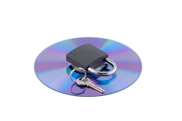 Padlock and key on cd isolated. — Stock Photo, Image