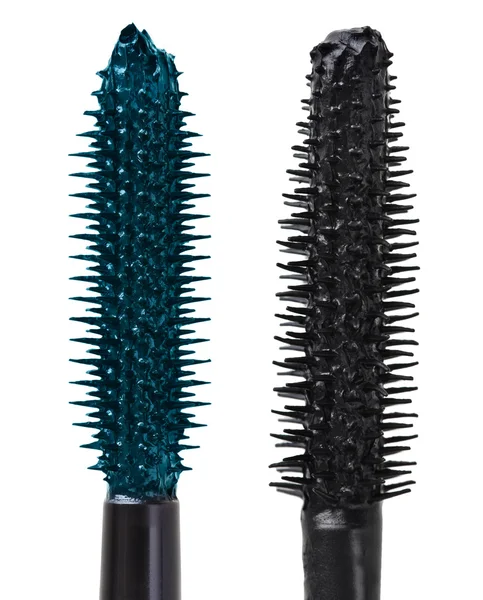Two color mascara Brushes isolated on white, macro — Stock Photo, Image