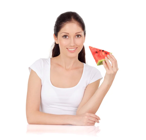 Mladá atraktivní žena s melounem — Stock fotografie