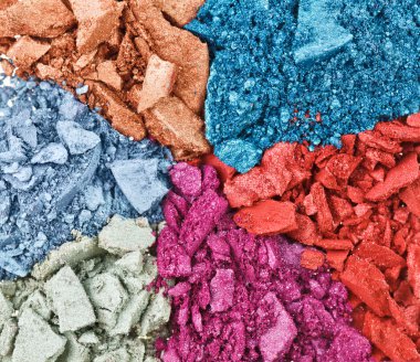 Set of broken multicolor eye shadow, background macro clipart