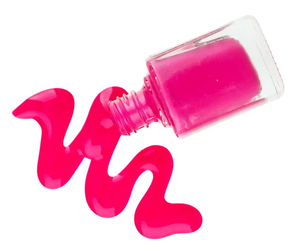 Flasche rosa Nagellack mit Emaille Tropfen Proben, isoliert auf — Stockfoto