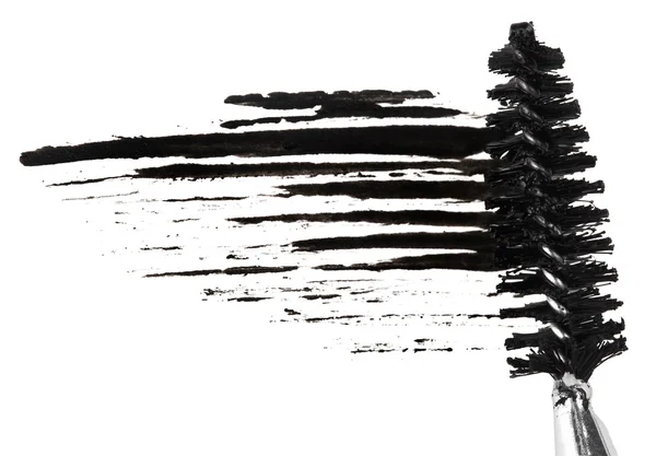 Kontur üzerinde beyaz izole aplikatör Fırçalı siyah maskara — Stok fotoğraf