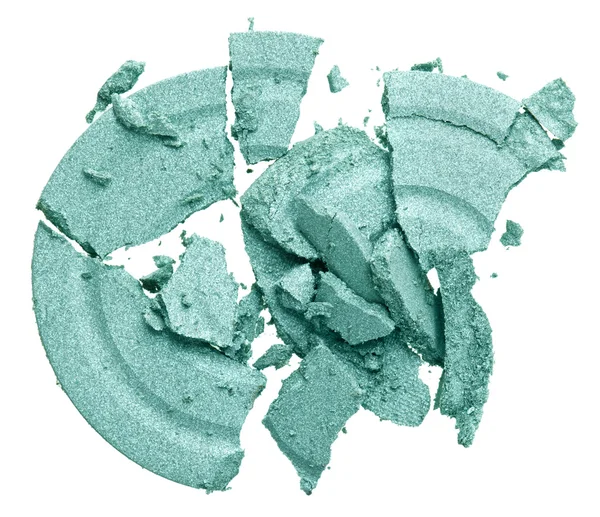 Gebrochener grüner Lidschatten, isoliert auf weißem Makro — Stockfoto