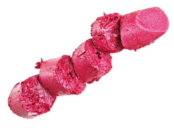 Amostra de batom rosa esmagado, isolado em branco — Fotografia de Stock