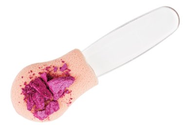 Heap of broken pink eyeshadow over makeup sponge, isolated on wh clipart