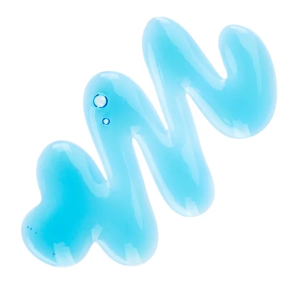 Mavi duş jeli örnek, üzerinde beyaz izole — Stok fotoğraf