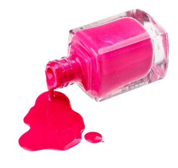 Bottiglia di smalto rosa con campioni di goccia di smalto, isolato su — Foto Stock