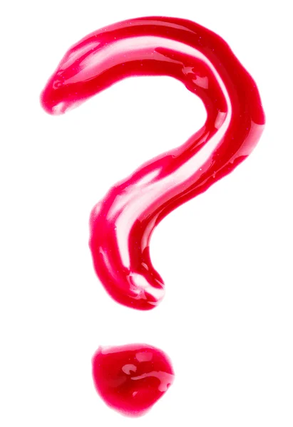 stock image Question-mark shaped red fluid lips gloss samples, isolated on w