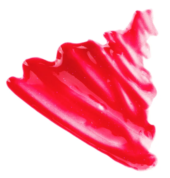 Czerwone usta płynie błyszczący próbek, na białym tle — Zdjęcie stockowe
