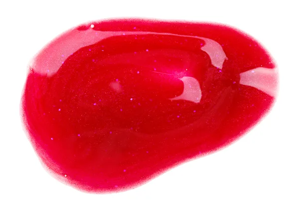 Rode vloeistof lippen glans monsters, geïsoleerd op wit — Stockfoto