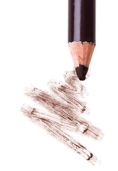 眼影化妆铅笔与脑卒中的示例中，孤立在白色 m — 图库照片