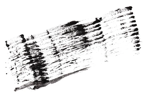 Acidente vascular cerebral (amostra) de rímel preto, isolado em macro branco — Fotografia de Stock