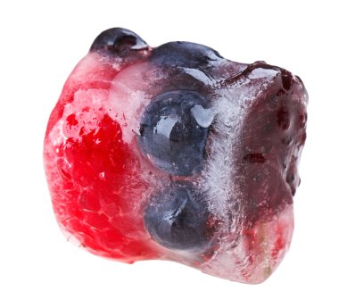 Bilberries raspberry and mulberry fruits inside of melting ice c clipart