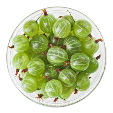 Gooseberry fruits in transparent glass, isolated on white macro clipart