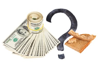 Economy crisis of USA dollar currency concept photo with bread c clipart