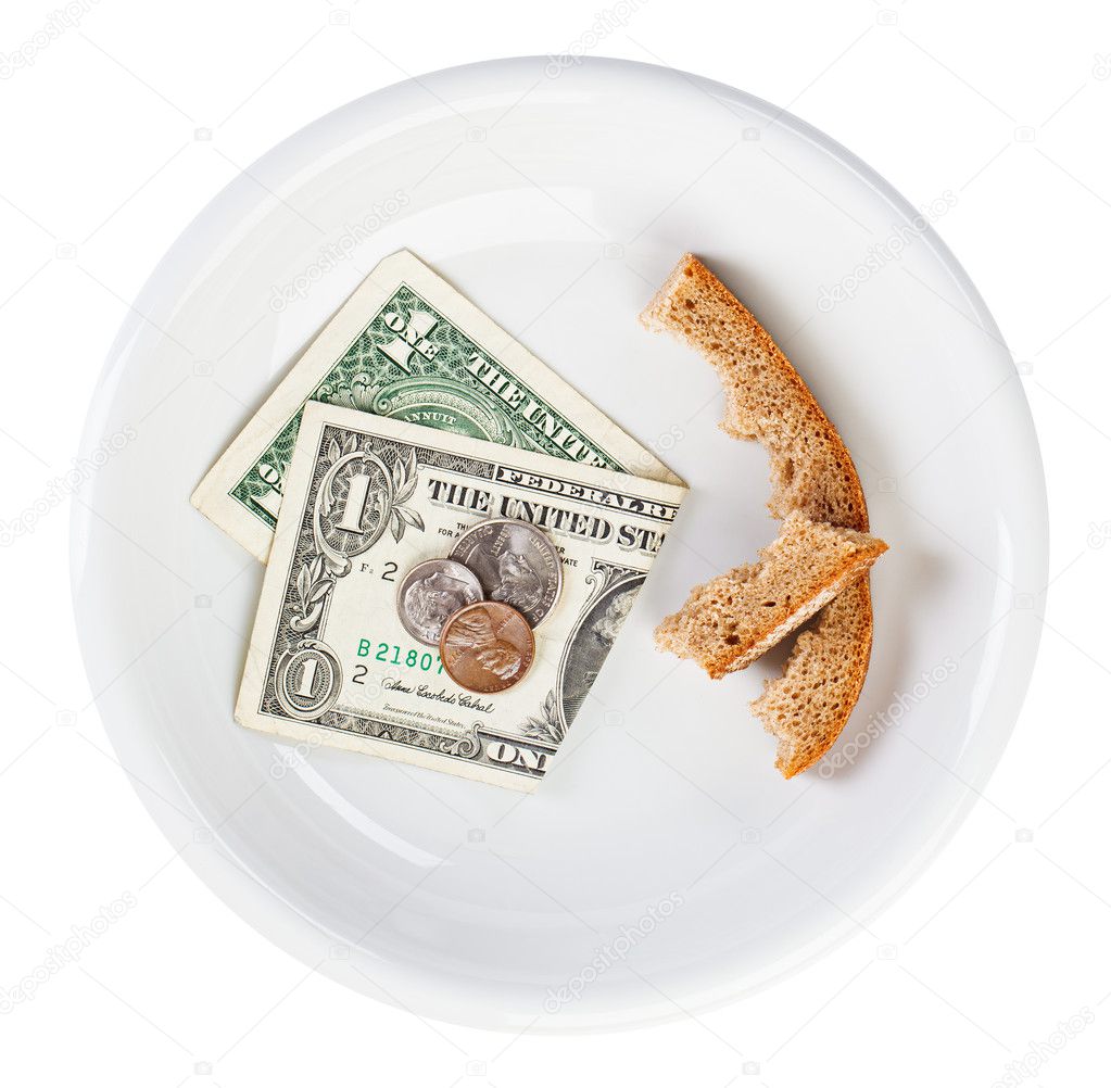 Economy crisis of USA dollar currency concept photo with bread c