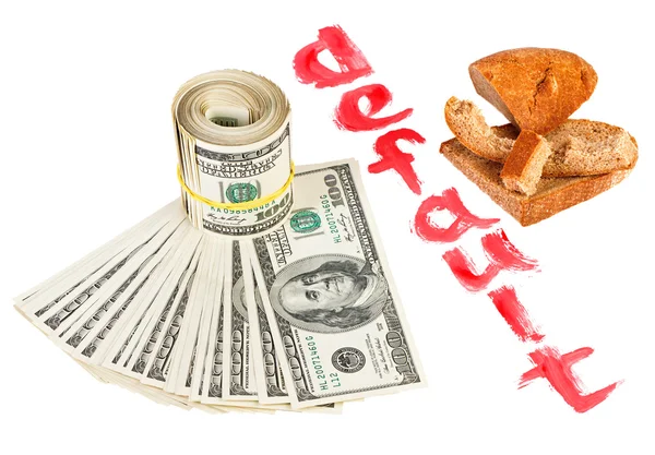 Default of USA dollar currency concept photo with bread crust on — Stock Photo, Image